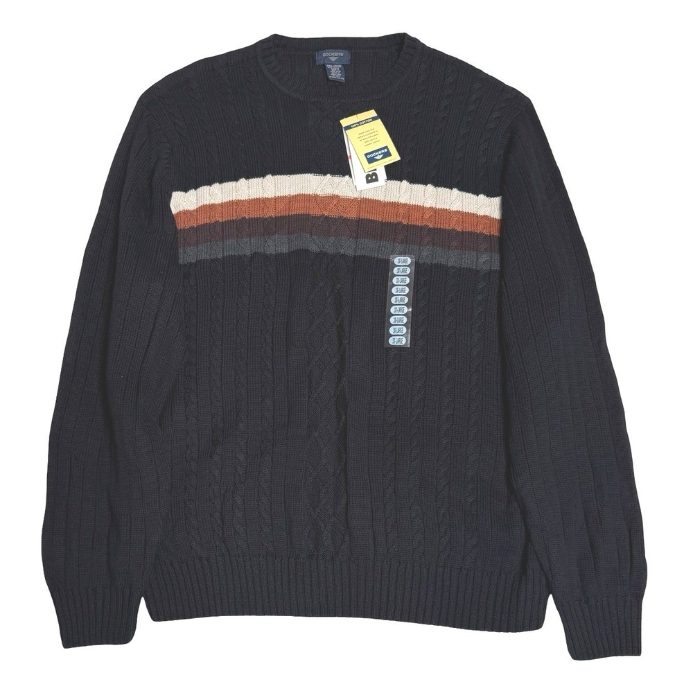 NWT Dockers Cable Knit Striped Chest Crewneck Black Mens 3XL Tall